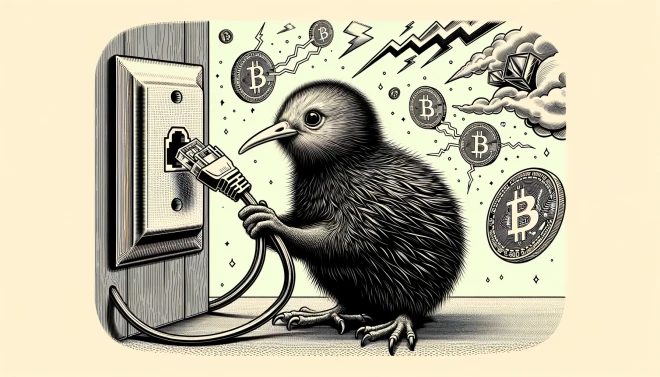 DALLE 2024 03 13 13.55.14 Design an image in the style of a classic newspaper illustration featuring a kiwi bird holding an ethernet cable and plug in its beak. The kiwi is ab